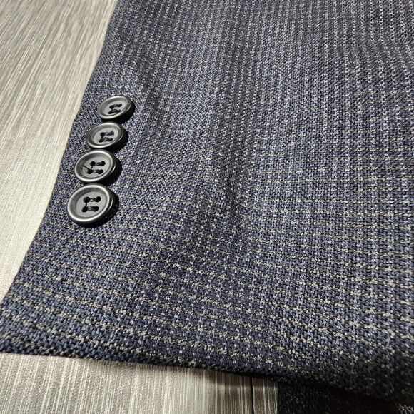 Pronto Uomo Sport Coat Blazer Suit Jacket Houndstooth Blue 40 Short - Picture 5 of 12